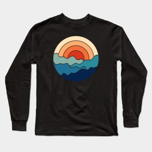 Retro 80s Art Sunrise Over The Ocean Waves III Long Sleeve T-Shirt